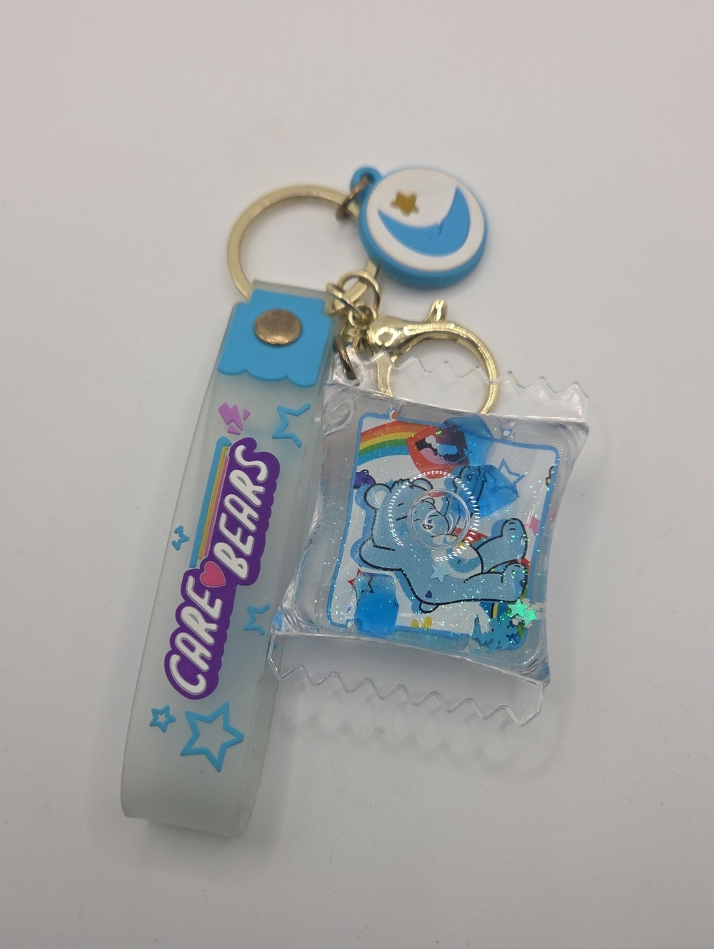 Care Bears Blue and White Keychain Charm with Rainbow Bear